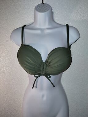 aerie Olive Green Ruched Bikini Top sz XL